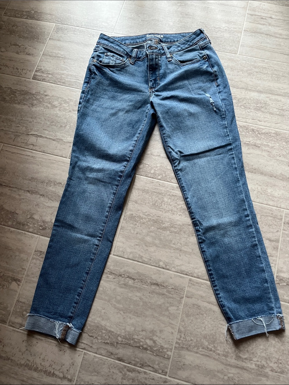 Sonoma Slim Ankle Jeans in Medium Blue with Cuffed Hem